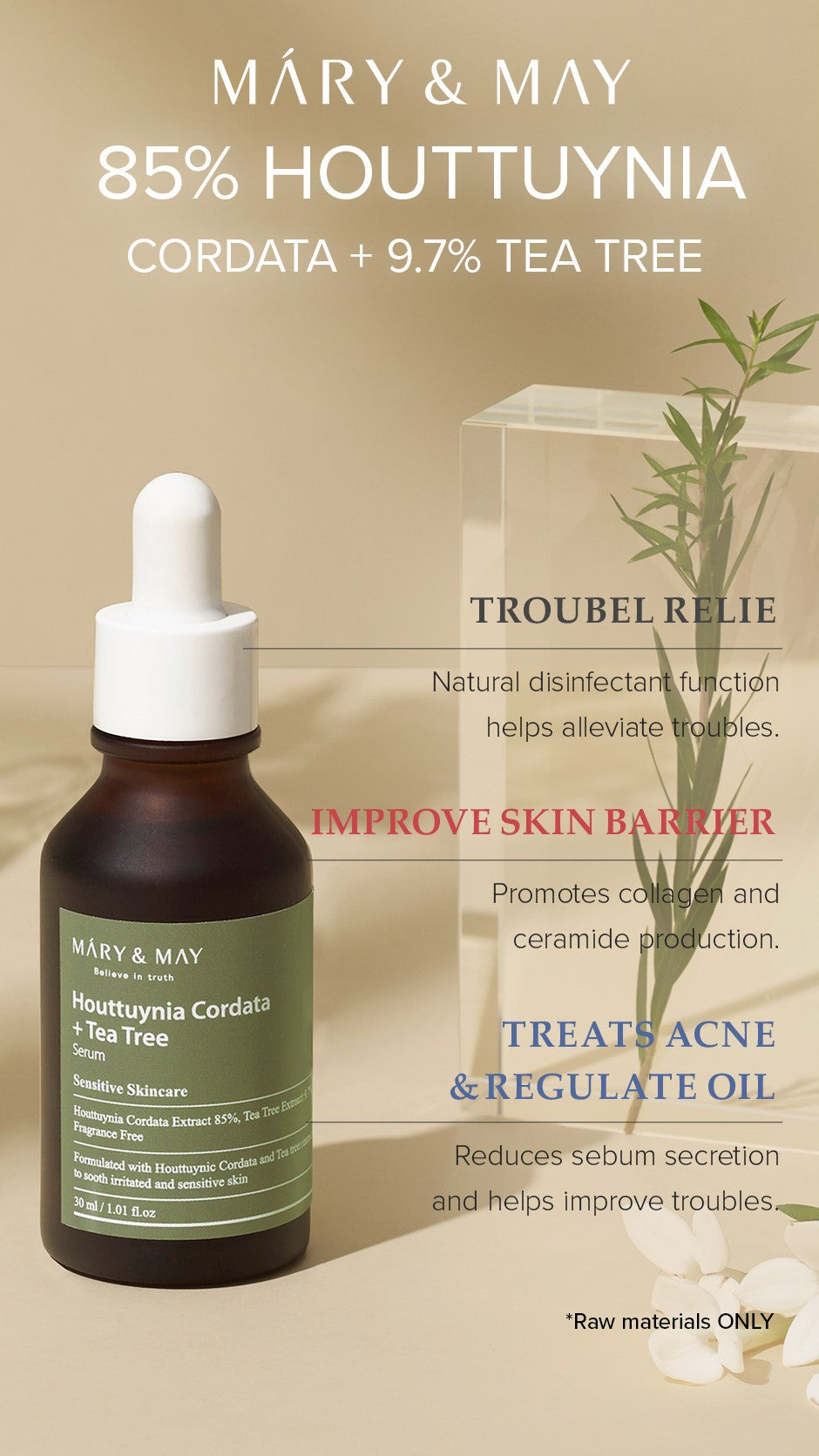 [Mary&May] Suero de Houttuynia Cordata + Árbol de Té - 30ml
