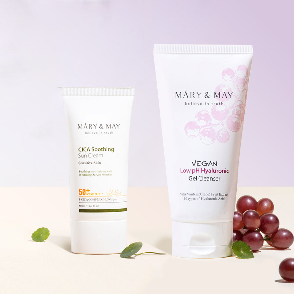 [Mary&May] CICA Soothing Sun Cream + Low pH Hyaluronic Gel Cleanser