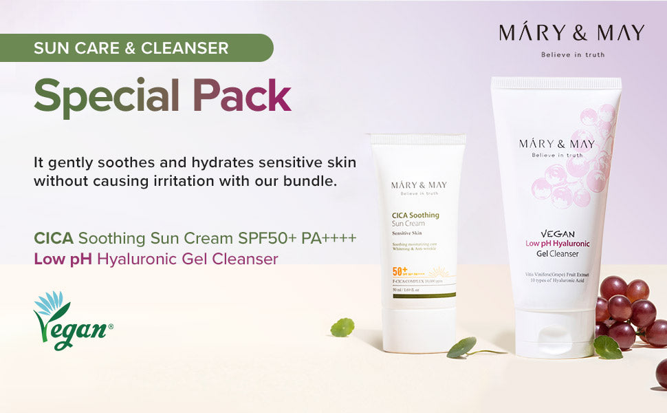 [Mary&May] CICA Soothing Sun Cream + Low pH Hyaluronic Gel Cleanser