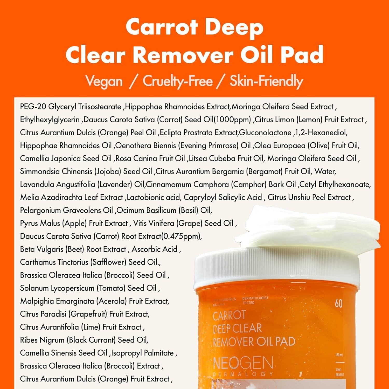 DERMALOGY CARROT DEEP CLEAR OIL PAD 150ML (60 PADS)