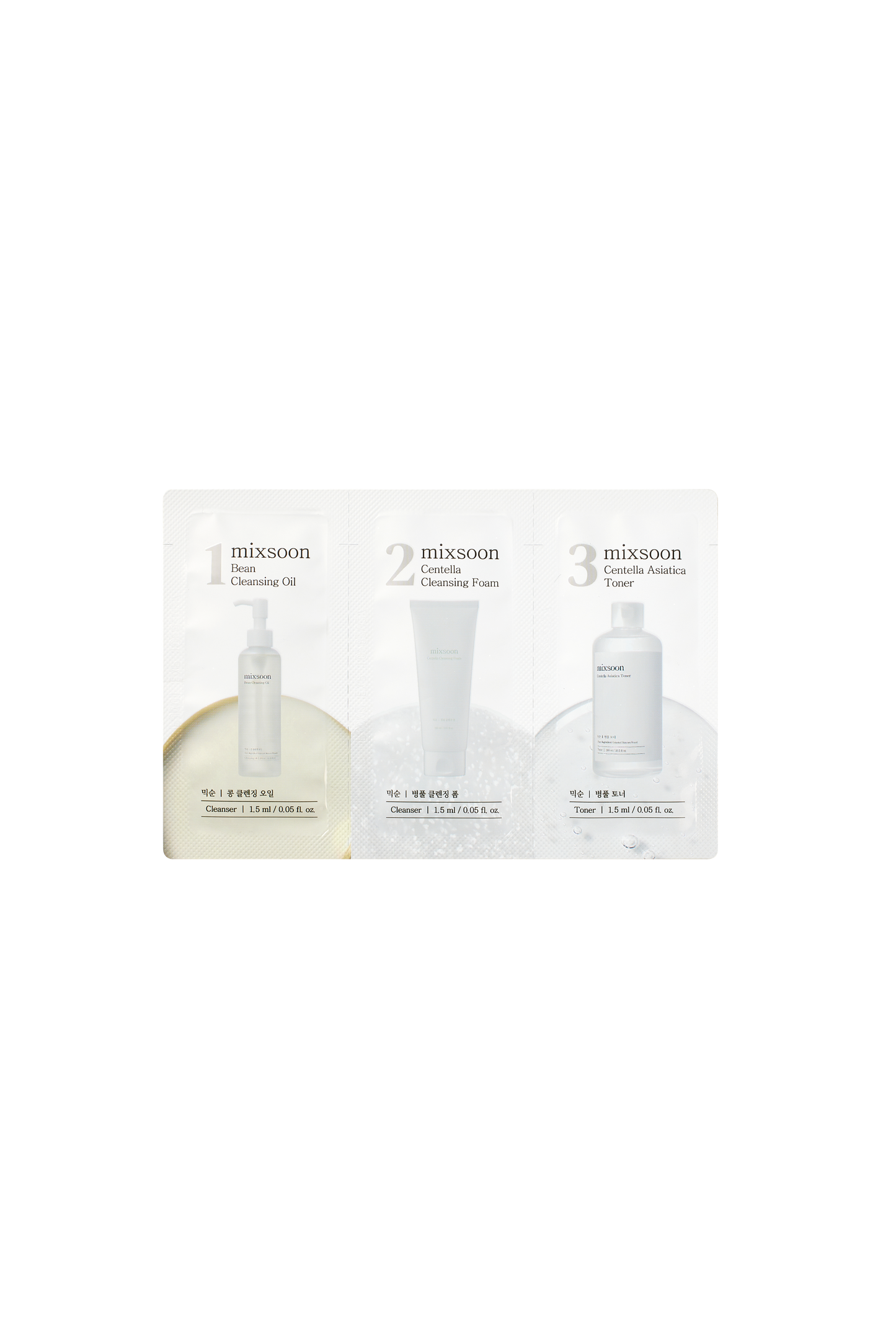 [MIXSOON] (Step 1,2,3) Bean Cleansing Oil, Centella Cleansing Foam, Centella Asiatica Toner  Sachet [1.5ml*3ea]