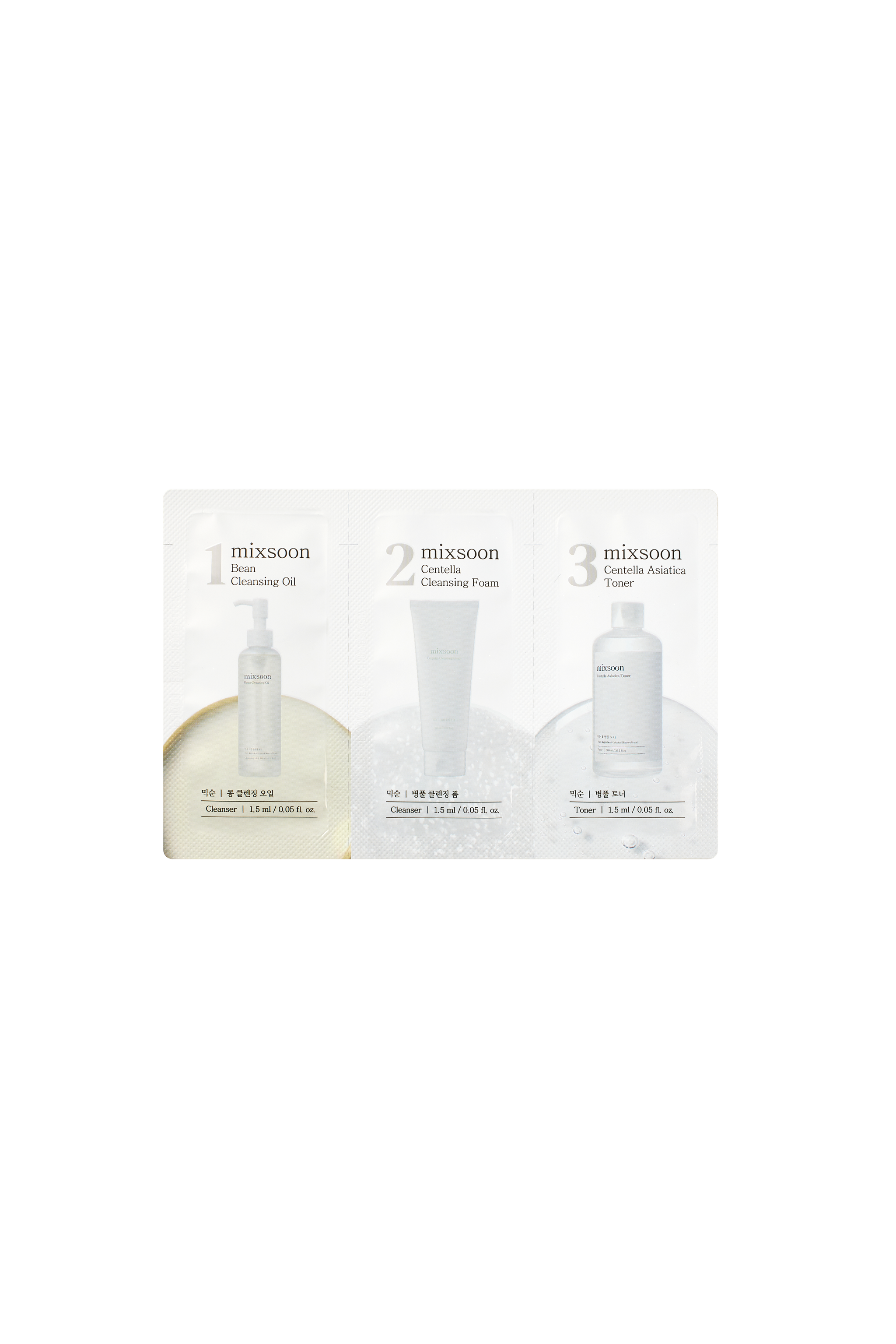 [MIXSOON] (Step 1,2,3) Bean Cleansing Oil, Centella Cleansing Foam, Centella Asiatica Toner  Sachet [1.5ml*3ea]