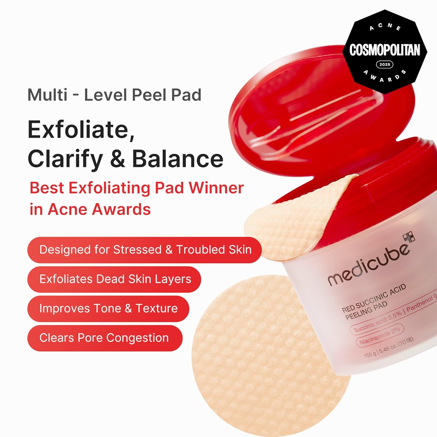 Red Succinic Acid Peeling Pads 70pcs